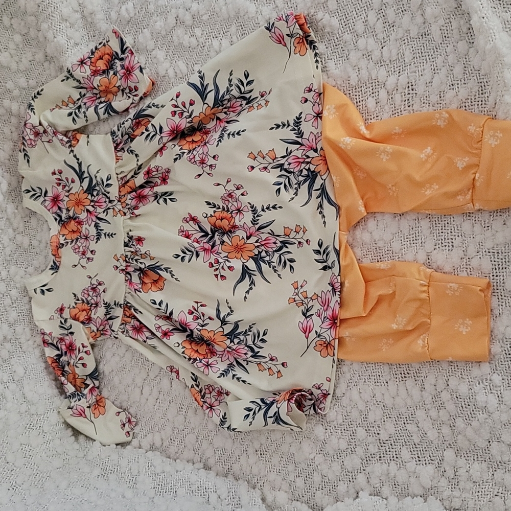 Baby girl floral dress with yellow pants